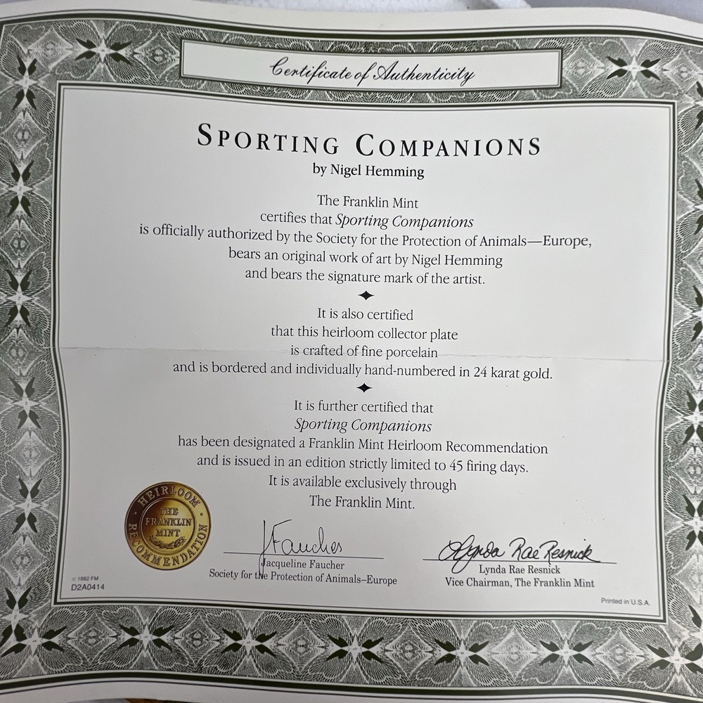 Sporting Companions Franklin Mint Plate by Nigel Hemming Labrador Dog Lab COA - Picture 3 of 7